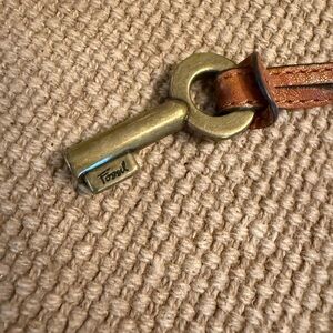Fossil Brass Leather Key Holder~bag charm~hang tag~key chain~key charm~vintage